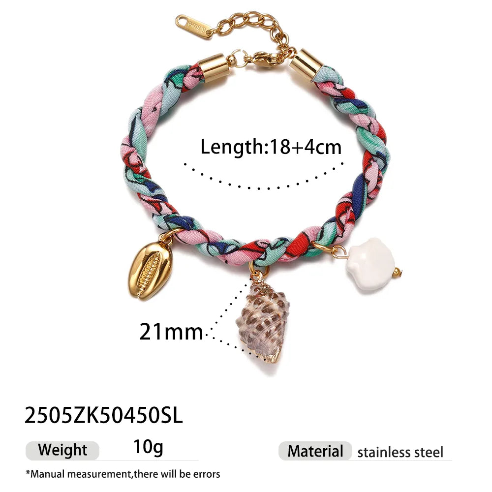 Pulsera Tela Trenzada Caracoles