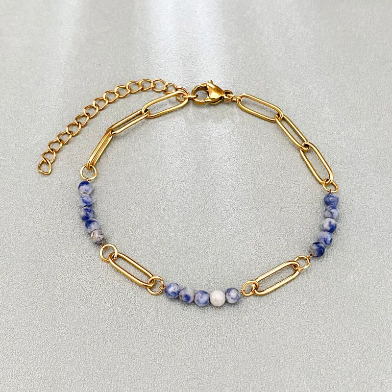 Pulsera Eslabones Dorados y Cuencas Sodalita