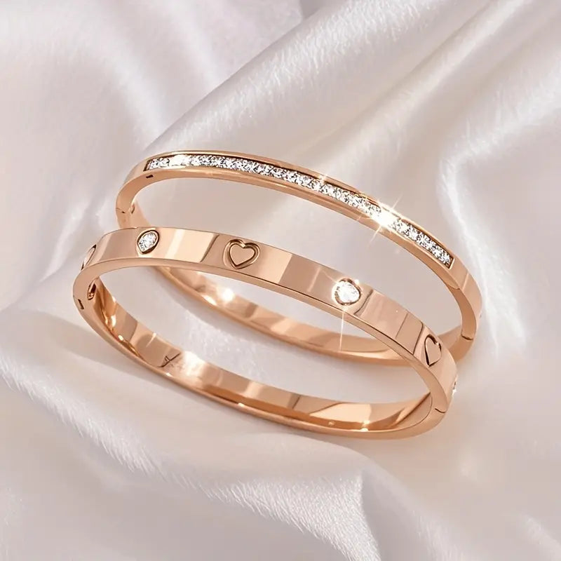 Pulsera Metálica Pulso Oro Rosa Circón
