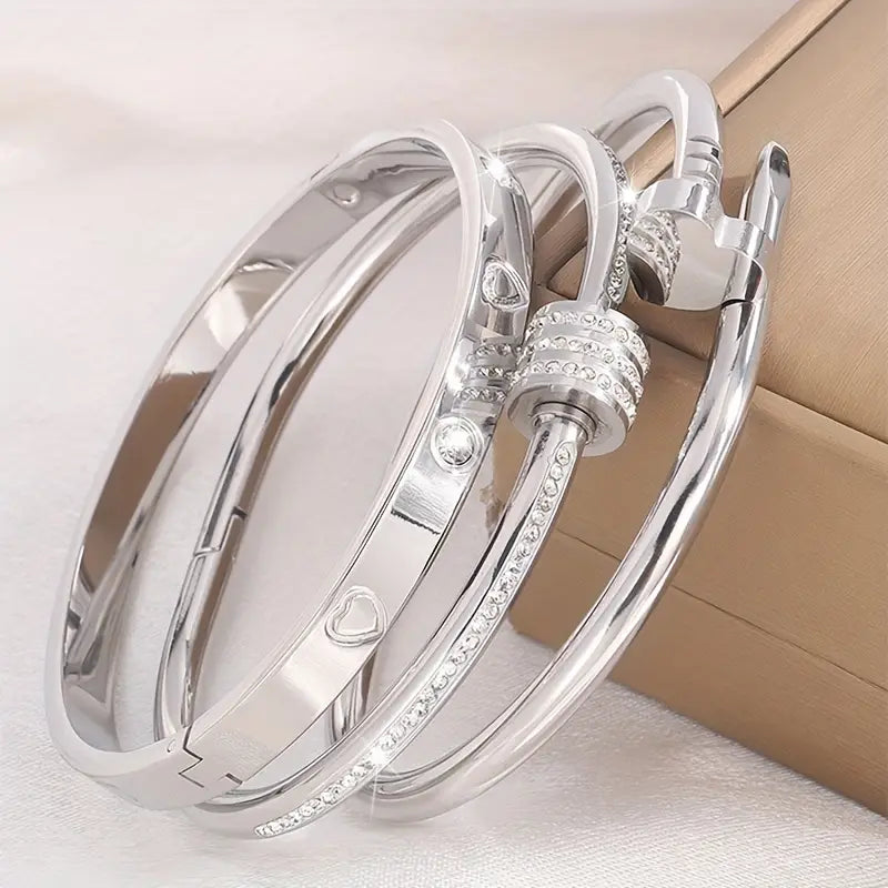 Pulsera Metálica Pulso Plateado Tipo Clavo