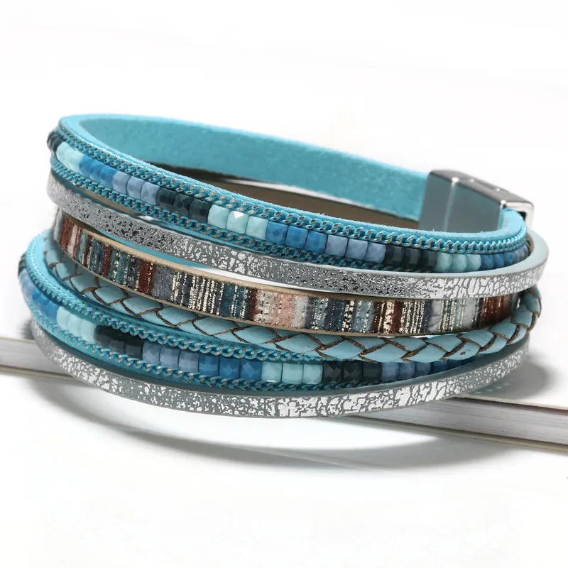 Pulsera Piel Azul y Tonos Grises
