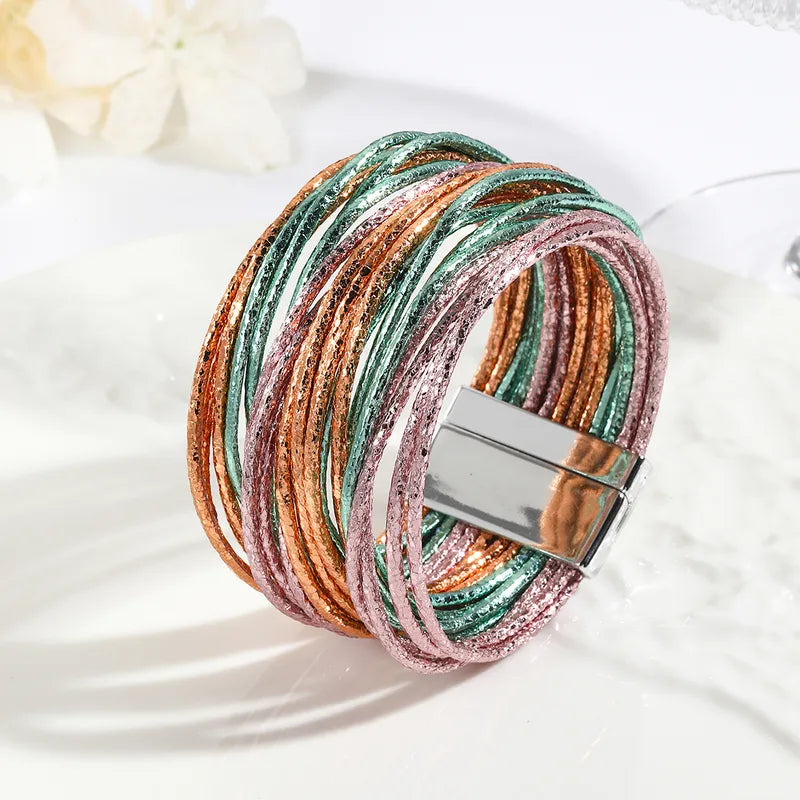 Pulsera Piel Multicolor Rosa