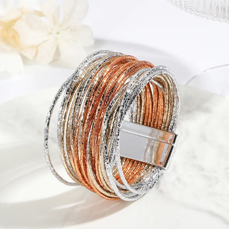Pulsera Piel Multicolor Cobre y Plata
