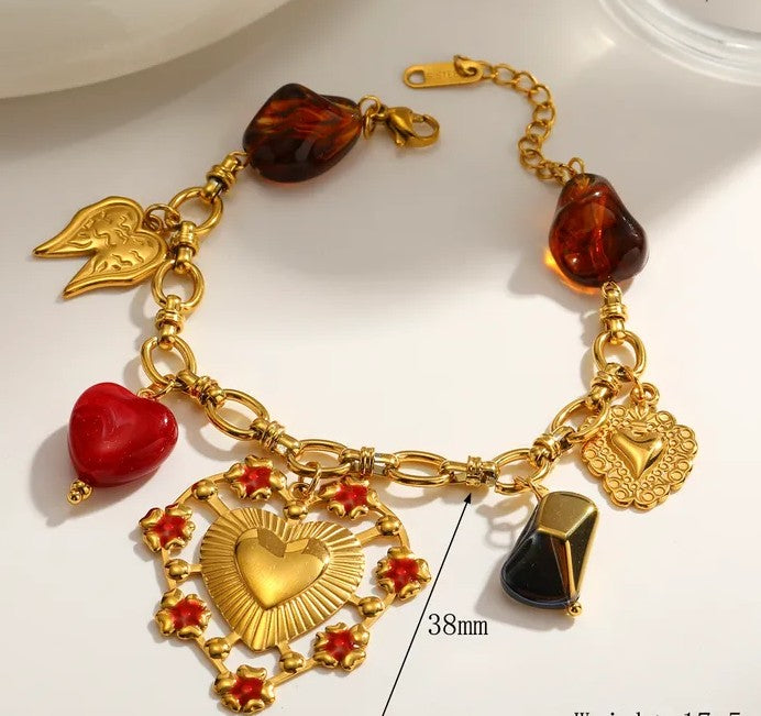 Pulsera Acero Dijes Corazones