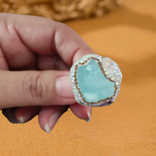 Anillo Dorado Ronda Piedra Druzy Azul y Circón
