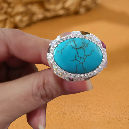 Anillo Dorado Roda Piedra Turquesa y Circón