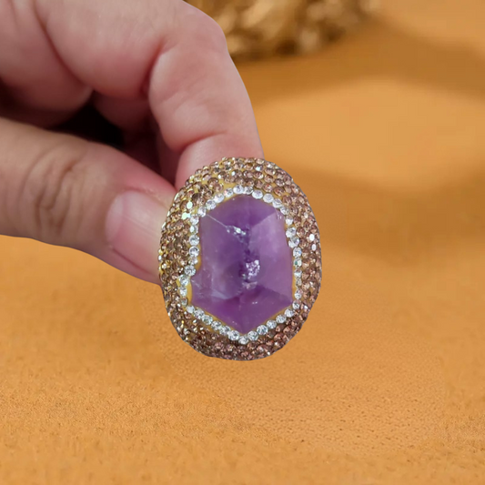 Anillo Dorado Ronda Piedra Amatista y Circón