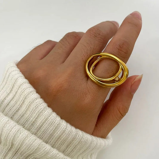 Anillo Dorado Doble T8 Elipse Oblicua