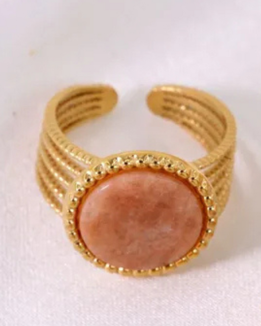 Anillo Dorado Piedra Natural Ajustable
