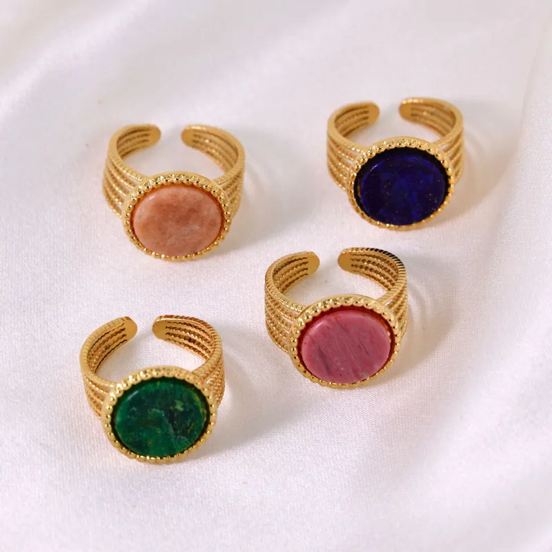 Anillo Dorado Piedra Natural Ajustable