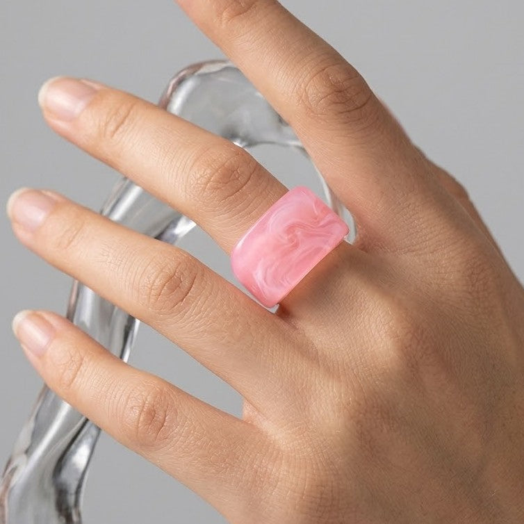 Anillo Resina Rectangular Coral T7