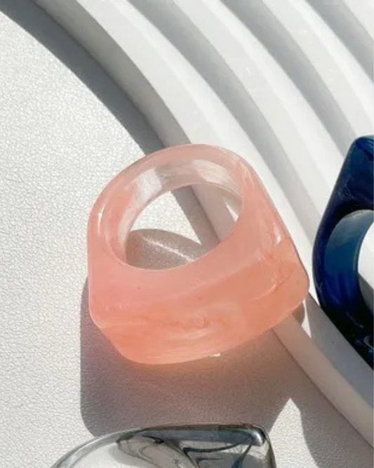 Anillo Resina Rectangular Coral T7