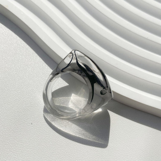 Anillo Resina Rectangular Transparente Negro T6