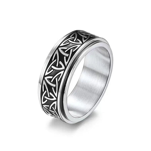 Anillo Aro Plateado Figuras Triada Talla 10