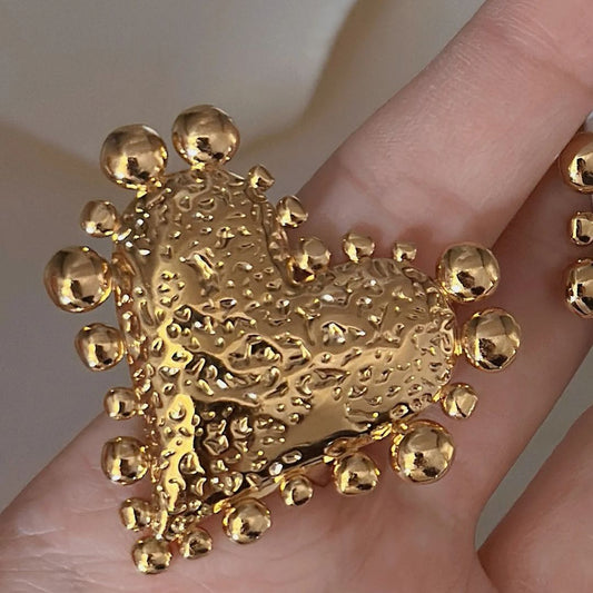 Anillo Dorado Corazón Exagerado - Ajustable