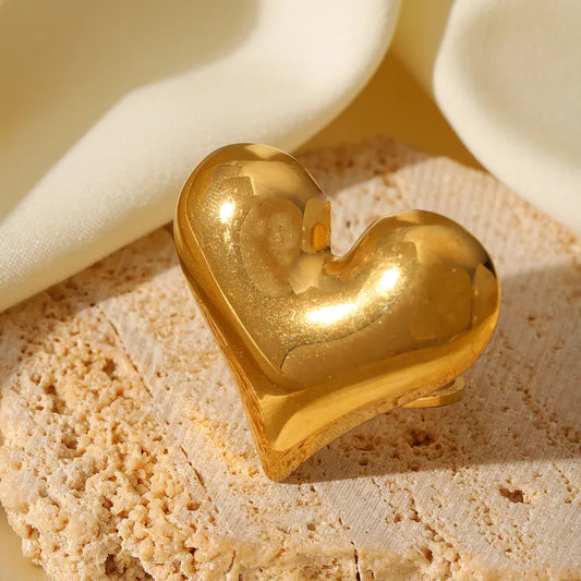 Anillo Dorado Corazó 3D - Ajustable
