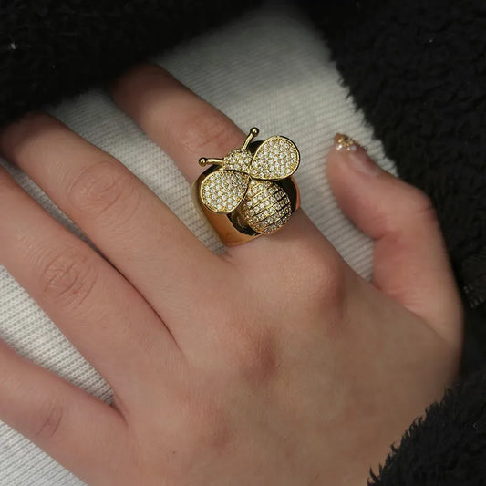 Anillo Dorado Dije Abeja Circón - Talla