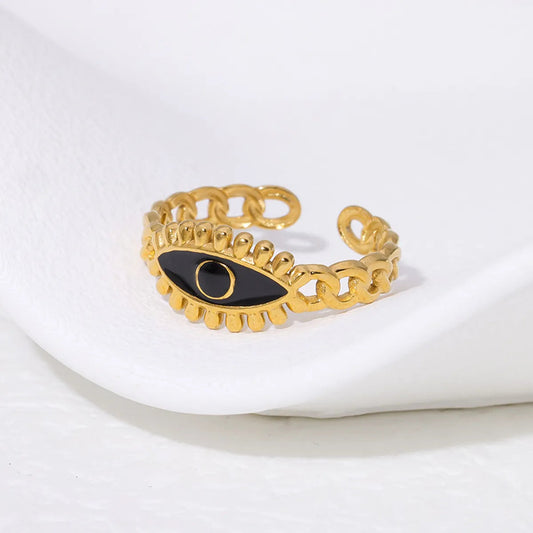Anillo Dorado Ojo Tigre Fondo Negro - Ajustable