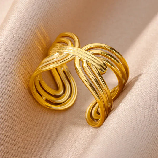 Anillo Dorado Lineas Geométricas - Ajustable