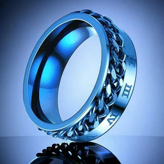Anillo Color Azul Cadena y Números Romanos - Talla T09 10 11 12