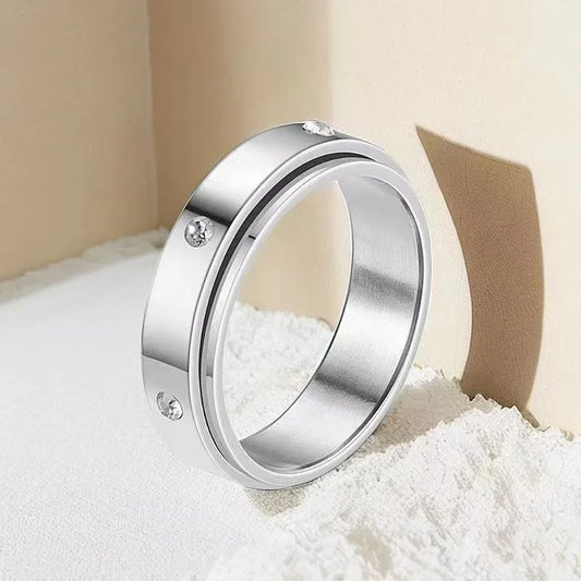 Anillo Color Acero Pequeñas Decoraciones - Talla 08