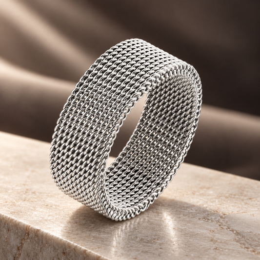 Anillo Color Acero Tipo Malla - Talla T08