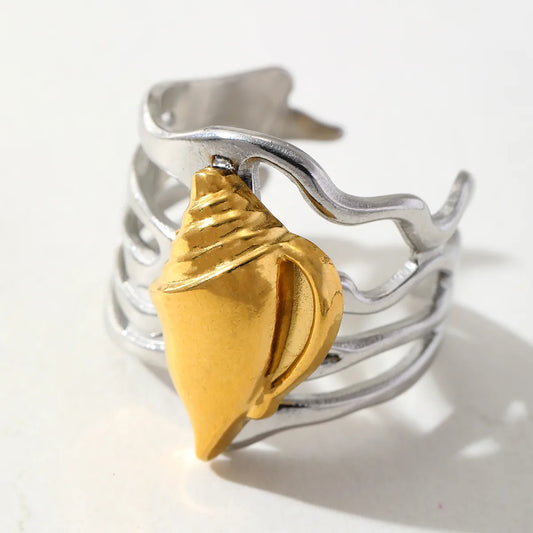 Anillo Bicolor Caracol de Mar - Ajustable