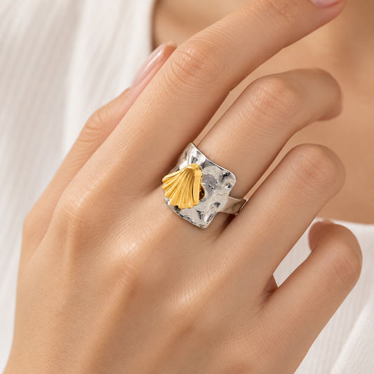Anillo Bicolor Concha de Mar - Ajustable