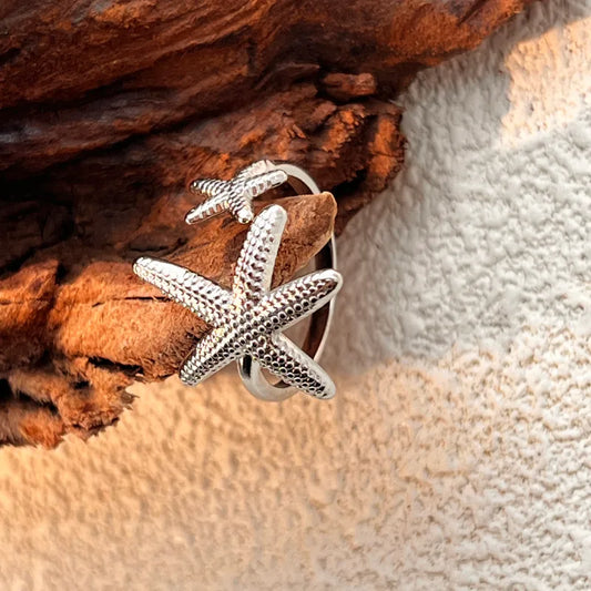 Anillo Plateado Estrella de Mar - Ajustable