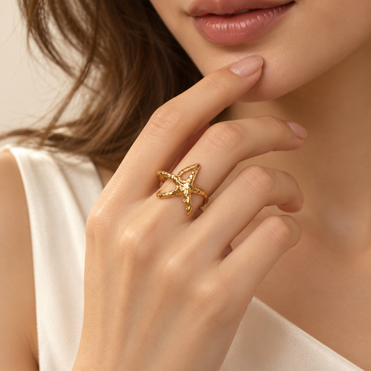 Anillo Dorado Estrella de Mar - Ajustable