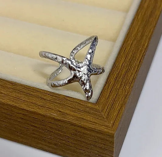 Anillo Plateado Estrella de Mar - Ajustable