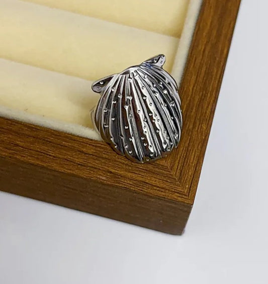 Anillo Plateado Concha de Mar - Ajustable