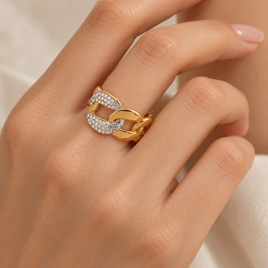 Anillo Bicolor Tipo Cadena - Ajustable