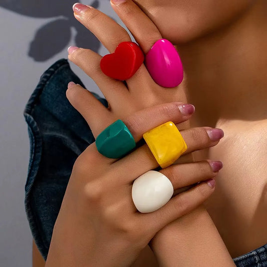 Anillos Paquete Anillos Resina (Rojo, Rosado, Verde, Amarillo y Blanco) Talla 8