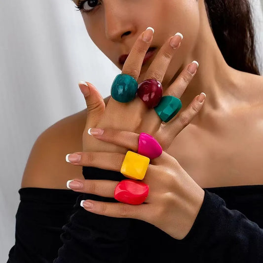 Anillos Paquete Anillos Resina (Verdes, Marrón, Rosa, Amarillo y Naranja) Talla 8