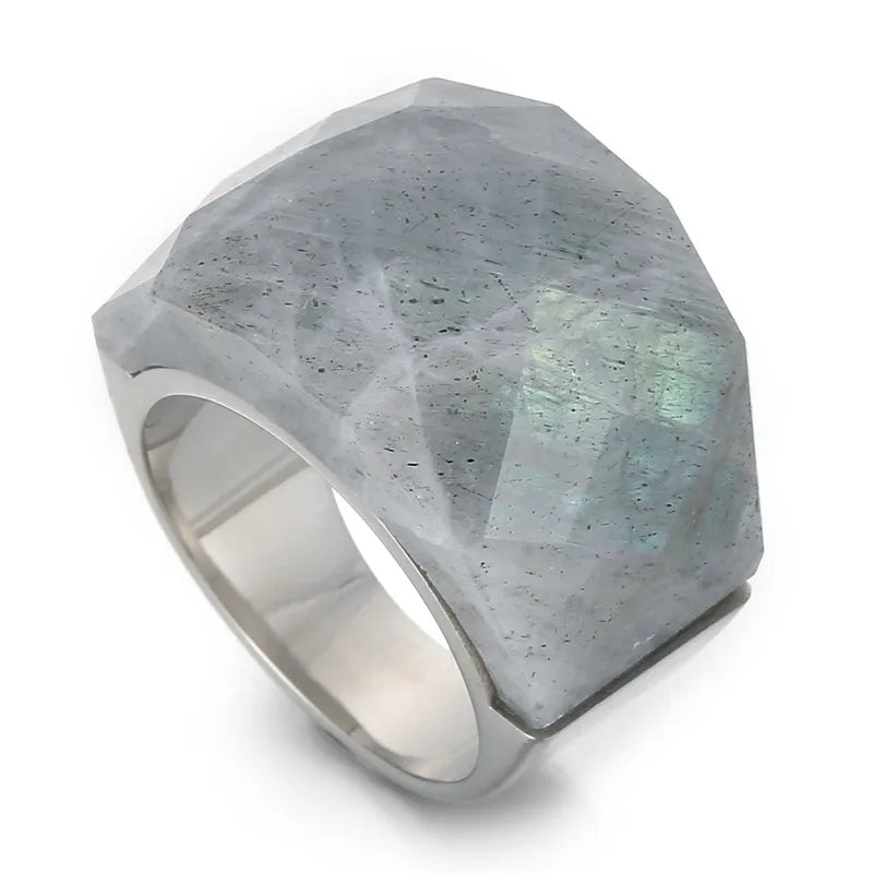 Anillo Plateado con Piedra Natural Labradorita No. 8