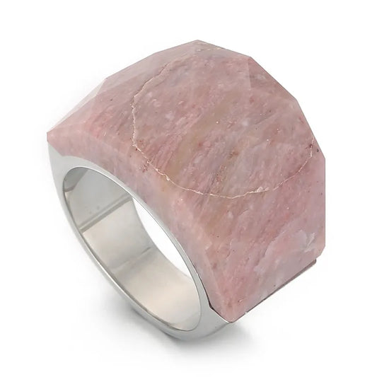 Anillo Plateado con Piedra Natural Cuarzo Rosa No. 7