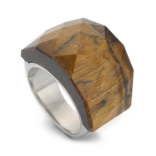 Anillo Plateado con Piedra Natural Ojo de Tigre No. 8