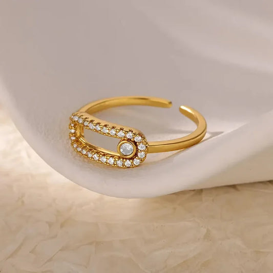 Anillo Dorado con Acabados Circón - Ajustable