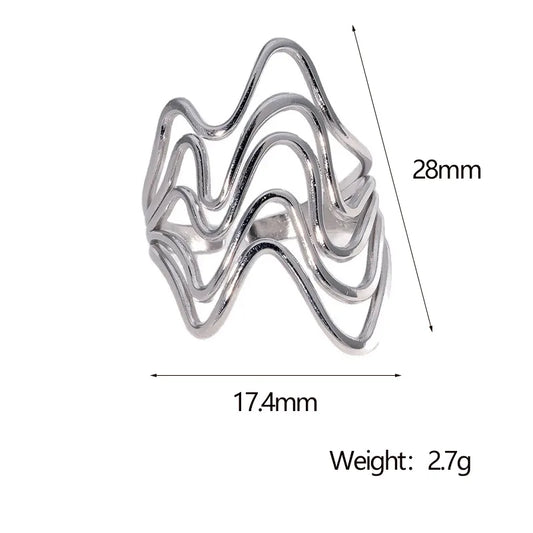 Anillo Plateado Líneas Geométricas - Ajustable
