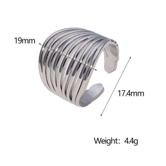 Anillo Plateado Líneas Geométricas - Ajustable