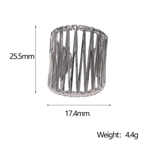 Anillo Plateado Líneas Geométricas - Ajustable