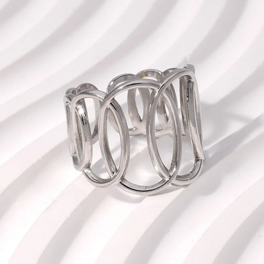 Anillo Plateado Elipses - Ajustable