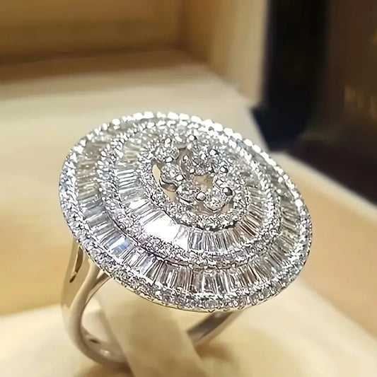 Anillo Plateado Redondo Circón Talla 8