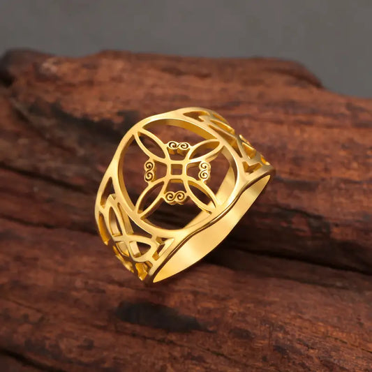Anillo Circular Dorado Nudo de Bruja Talla 6