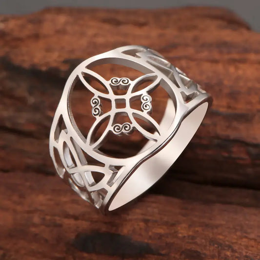 Anillo Circular Plateado Nudo de Bruja Talla 7