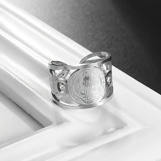 Anillo Plateado San Benito Ajustable