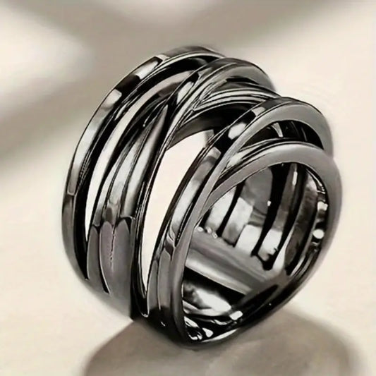 Anillo Negro Geométrico Talla 8