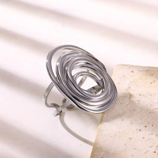 Anillo Plateado Espiral - Ajustable