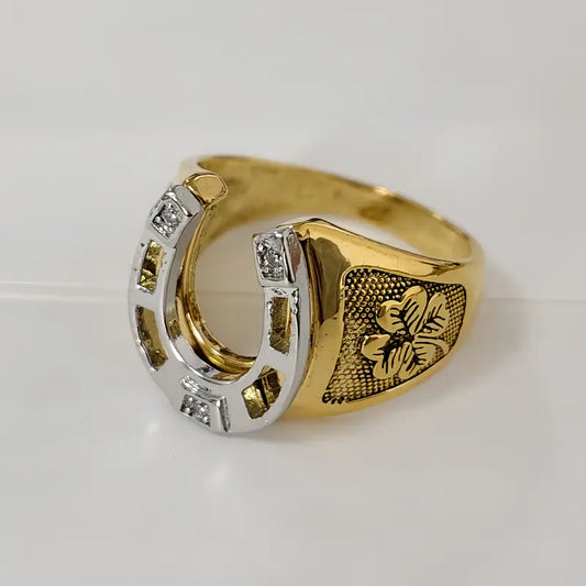 Anillo Dorado Herradura Circón Talla 13